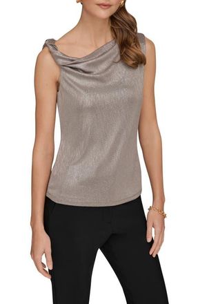 DKNY Metallic Twist One-Shoulder Top in Tuscan Grey/Silver Foil at Nordstrom, Size X-Small