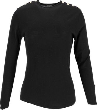 Balmain Button Embellished Top in Black Wool