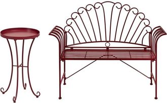 Beliani Conjunto Para Exterior De Mesa Auxiliar Y Banco Con Apoyabrazos Acampanados 2 Plazas De Metal Borgo&ntilde;a Estilo Vintage Cavinia