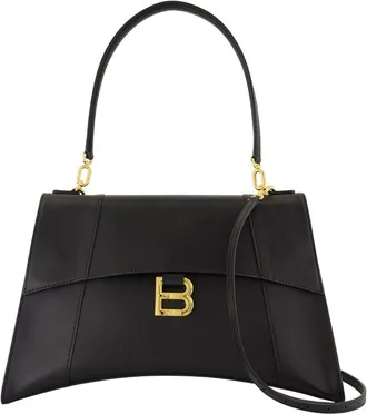 Balenciaga Womens Hourglass Top Handle Bag Black Calfskin