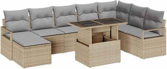 vidaXL Garden Sofa Set with Storage 9 pcs Beige Poly rattan vidaXL