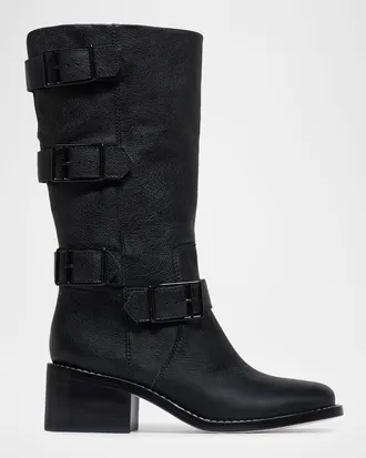Bernardo Burke Leather Buckle Biker Boots
