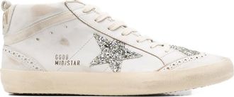 Golden Goose Mid Star glitter-star round-toe sneakers - Neutrals