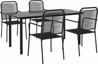 vidaXL 5 Piece Garden Dining Set Black Cotton Rope and Steel Vidaxl