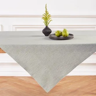 Solino Home Linen Table Throw 52 x 52 Inch for Dining Table, Holiday and Everyday Table Decor - Narrow Stripe in Avocado And White at Nordstrom