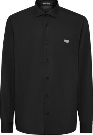 Philipp Plein Sugar Daddy Cut Long-Sleeve Crystal Skull - Heren - Casual Overhemden - Zwart - 2XL - Katoen - Overhemden