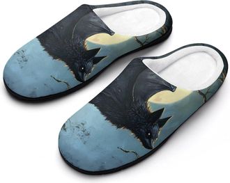 Generic Bat And Moon Cotton Slippers for Women Indoor Outdoor Slipper Slip-On Memory Foam Home Shoes