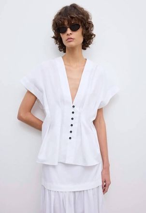 House of Dagmar Cinched Cotton Top In White