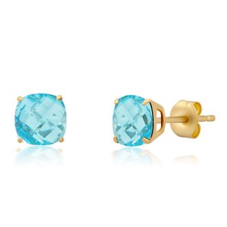 MAX + STONE 14k Yellow Gold 6MM Cushion Cut Gemstone Stud Earrings