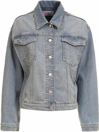 Chiara Ferragni Eyelike-print Denim Jas - Dames - Spijkerjassen - Blauw - 3XS - Denim - Jassen