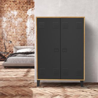 IDMarket Idmarket - Ester Mueble De Caf&eacute; De 2 Puertas De Metal Negro Con Marco De Madera De Dise&ntilde;o Industrial