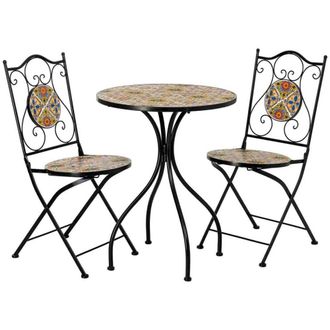 Wanderlust Deco Mesa y 2 sillas de metal y mosaico