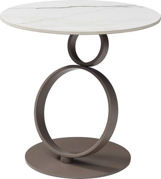 Vente-Unique Mesa auxiliar de cer&aacute;mica y metal en color gris topo - Efecto m&aacute;rmol blanco - JOLINE de Maison C&eacute;phy