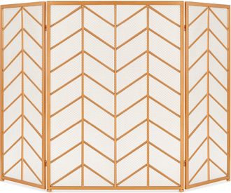 Best Choice Products 52x31in 3-Panel Iron Chevron Fireplace Screen, Spark Guard w/ Handles