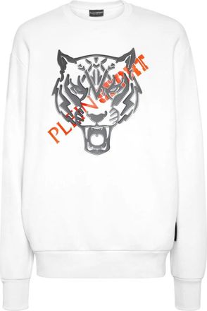 Plein Sport Longsleeve Sweatshirt Tiger - Heren - Sportshirts - Wit - 2XL - Katoen - Fitness