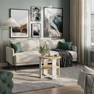 Vicco Mesa De Centro Romeo, Blanco/roble Artesanal, 53 X 53 Cm, Vicco