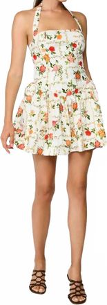 Line & Dot Floral Halter Mini Dress In White Multi