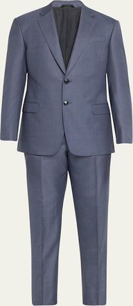 Giorgio Armani Mens Textured Wool-Silk Solid Classic Fit Suit
