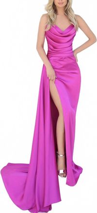 Tarik Ediz Strapless Gown With Slit In Fuchsia