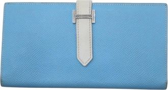 Hermès Light Blue White Epsom Leather Long Wallet (Bi-Fold) (Pre-Owned)