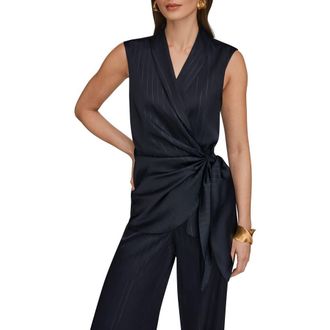 DKNY Pinstripe Side Tie Sleeveless Top in Navy/Silver Pinstrip at Nordstrom, Size X-Large