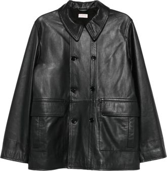 Fursac Leren jack met dubbele rij knopen - Zwart
