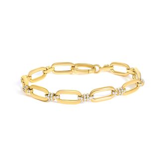 House of Brilliance 14K Yellow Gold 1 1/10 Cttw Diamond Cluster Paperclip Link Bracelet