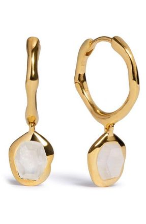 Monica Vinader Odyssey Stone Drop Hoop Earrings in 18K Gold Vermeil /Moonstone at Nordstrom