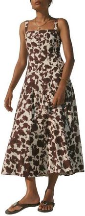 Mint Velvet Linen Blend Printed Midi Dress in Brown at Nordstrom, Size 10