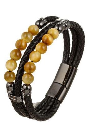 Eye Candy Los Angeles Mens Blaise Beaded Leather Bracelet in Black at Nordstrom Rack