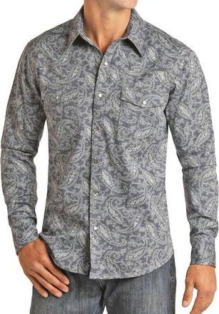 Panhandle Mens Flame Resistant Paisley Long Sleeve Shirt In Indigovariant