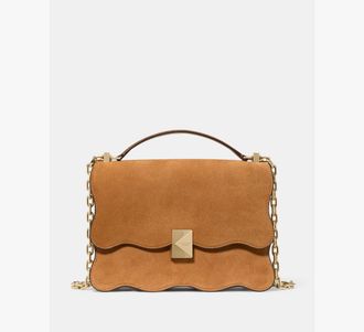 Kate Spade New York Womens Deco Wavy Suede Chain Shoulder Bag in Brown | Suede