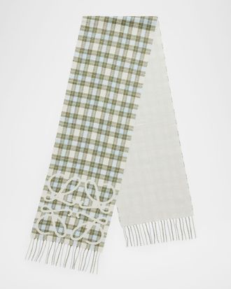 Loewe Check Anagram Silk-Cashmere Scarf