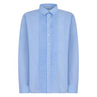 Paolo Pecora Pleated Front Cotton Shirt - Heren - Casual Overhemden - Blauw - 3XL - Katoen - Overhemden
