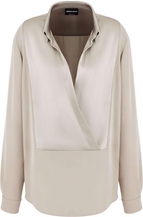 Giorgio Armani draped silk long-sleeve blouse - women - Silk - 40 - Neutrals