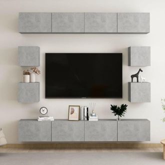 vidaXL 8 Piece TV Cabinet Set Concrete Grey Engineered Wood vidaXL
