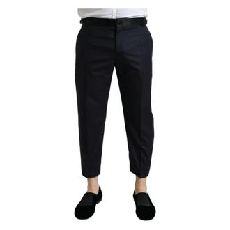 Dolce & Gabbana Cropped Trousers, male, Blue, Size: 2XL Elegant Cropped Dress Pants in Wool-Silk Blend