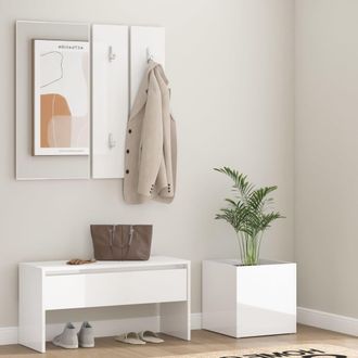 vidaXL Vidaxl - Set De Muebles De Recibidor Madera Contrachapada Blanco Brillo