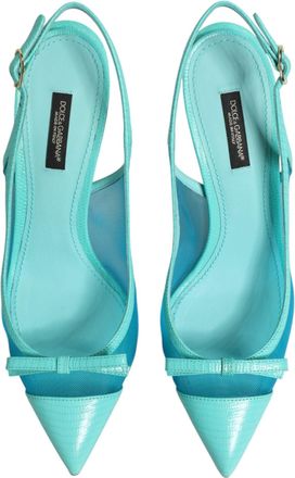 Dolce & Gabbana Womens Blue Leather Mesh Heels Slingback Shoes Light Pa+40lf