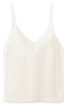 Mango Lace Trim Camisole in Ecru at Nordstrom, Size Small