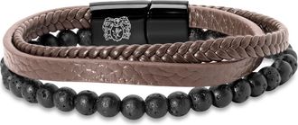 Bruno Magli Mens Leather Bracelet With Lava Beads, Mahogany