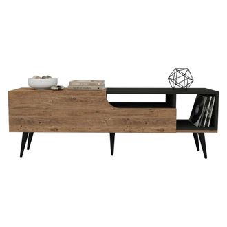 Dmora Mueble Tv Tinnura, Un Estante, Una Puerta, 4 Compartimentos, 150x30x50h Cm, Roble Marr&oacute;n