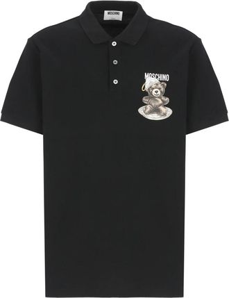 Moschino Zwarte Polo Shirt met Teddy Bear Logo - Heren - Polos - Zwart - M - Katoen - Tops