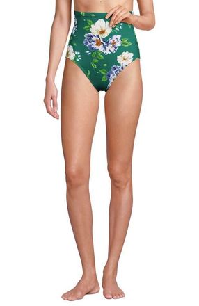 Lands End Slender Separates Ultra High Waisted Bikini Swim Bottoms in Island Emerald Petunia Floral at Nordstrom, Size 10