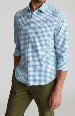 UNTUCKit Roscoe Check Performance Button-Up Shirt in Blue Teal White at Nordstrom, Size Xxx-Large