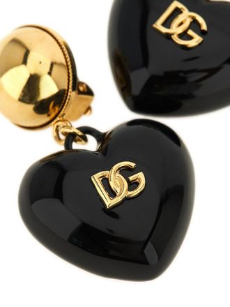 Dolce & Gabbana DG Logo Heart Pendant Earrings - Black