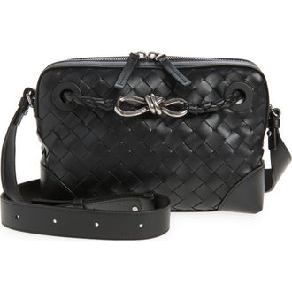 Bottega Veneta Andiamo Leather Messenger Bag in 1249 Black-Vintage Sil-Bl at Nordstrom