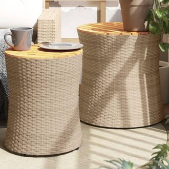 vidaXL Mesas Auxiliares Jard&iacute;n 2 Pzas Superficie De Madera Rat&aacute;n Beige Vidaxl
