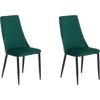Beliani Beliani - Set of 2 Velvet Dining Chairs Retro High Back Living Room Bedroom Green Clayton