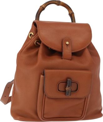 Gucci Vintage Bamboo Backpack Leather Brown Leather Backpack Bag (Pre-Owned)